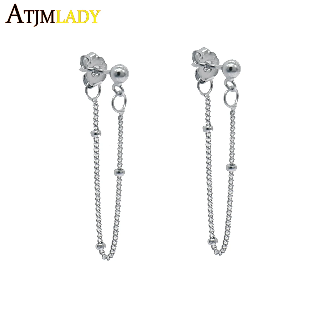 Стерлинговое минимальное мини-шарик из бисера позолоченное ювелирное изделие с крошечной Длинная кисточка, цепочка для девочек Изящные серьги-гвоздики