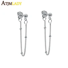 Стерлинговое минимальное мини-шарик из бисера позолоченное ювелирное изделие с крошечной Длинная кисточка, цепочка для девочек Изящные серьги-гвоздики