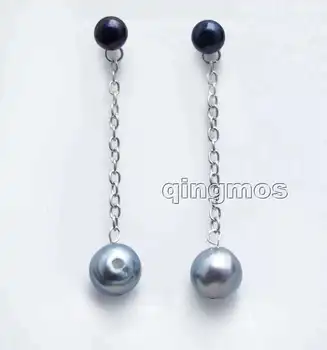 

Black 7-8mm Flat Round Natural Pearl and 10-11mm potato pearl Earring-ear578
