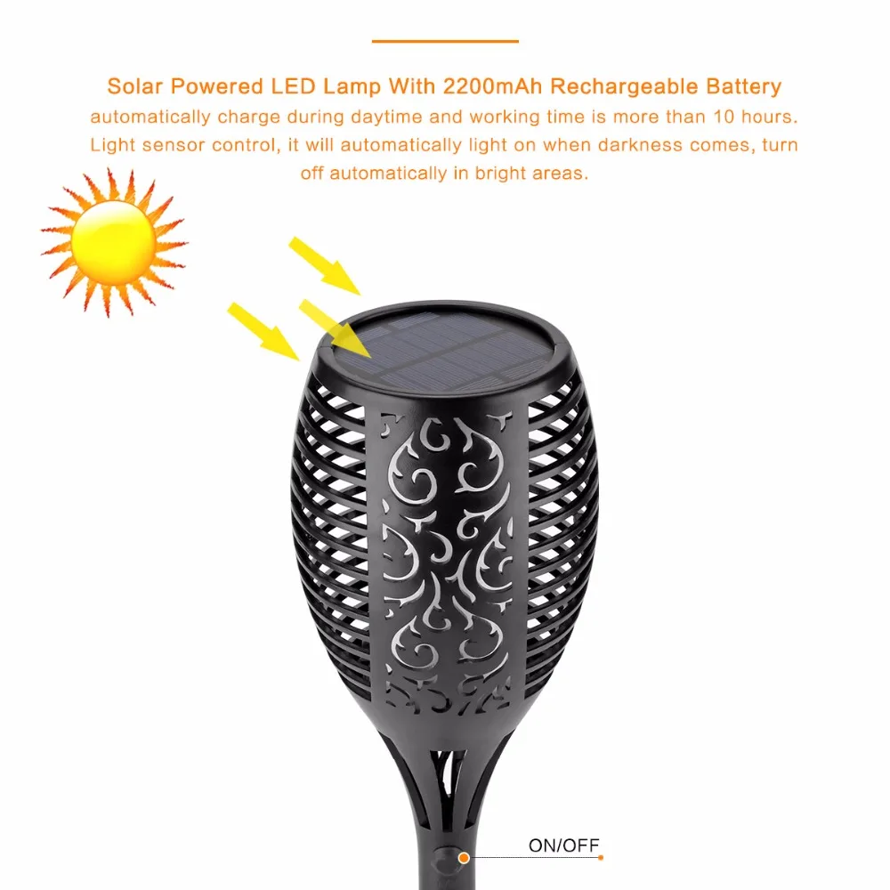 

Solar Flame Flickering Outdoor Lawn garden Solar light Smart Tiki Torch Light Solar Torches Dancing Flames Landscape Light