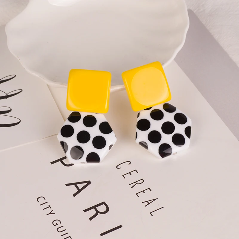 GuanLong Vintage Big Acrylic Drop Earrings for Women 2018 New Resin Spot Summer Earrings Fashion Jewelry Long Dangle Brincos (2)