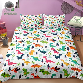 

BOMCOM 3D Digital Printing Cartoon Dinosaur Bedding Set Cute Dinosaur Duvet Cover Sets for Kids gift 100% Microfiber