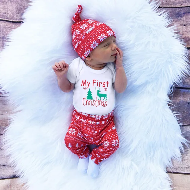 3pcs Cute Newborn Clothing Set Baby Boy Girls First Christmas 3pcs Cute Newborn Clothing Set Baby Boy Girls First Christmas Clothes Infant Romper Pants Hat Outfit - 3pcs Cute Newborn Clothing Set Baby Boy Girls First Christmas