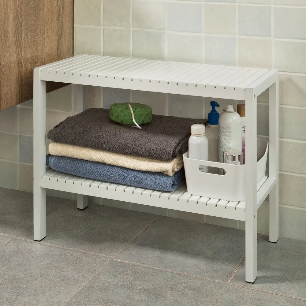 SoBuy FSR14 W White 100 Bamboo Bathroom Shelf Shower Shelf Shoe Rack Storage
