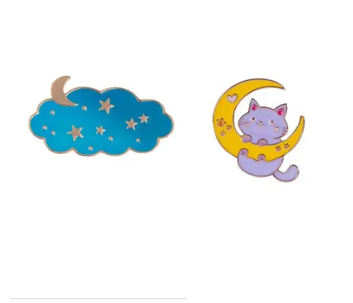 

New Metal Cloud moon star Cartoon Cute Cat kitty universe Enamel Brooch Pin For Women Badge Brooches jewelry