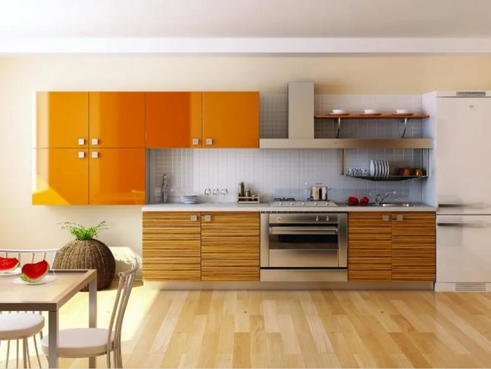 2017 Новый дизайн кухонные шкафы Orange изделие современный высокий Глянец, лак кухонной мебели l1606051
