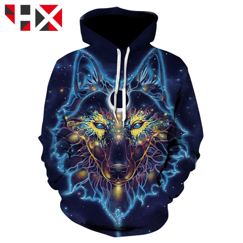 

HX Summer Animal Wolf Harajuku Hoodie Men/Women Art 3D Print Hoodie High Quality Wolf Streetwear Style Cool Hoodies Top A674