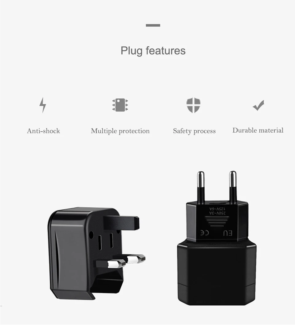 1PC Universal US AU EU UK Plug Converter 2 Round Pin Socket Euro Europe Global Travel Wall AC Power Charger Outlet Adapter (5)