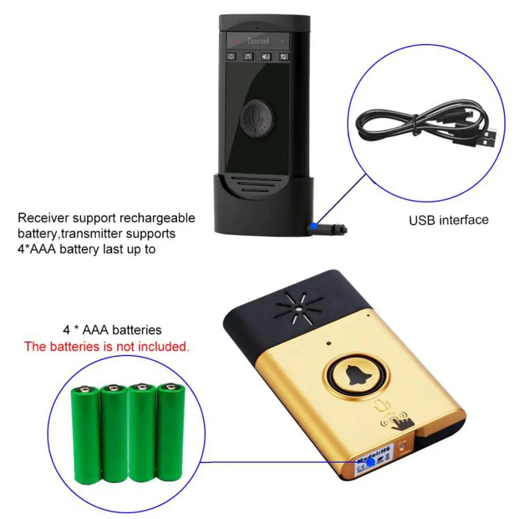 

Wireless Voice Intercom Doorbell with 1 Remote Button and 2 Receivers Operating at 200M Range with 15 Chimes 4 Volume Level Gold