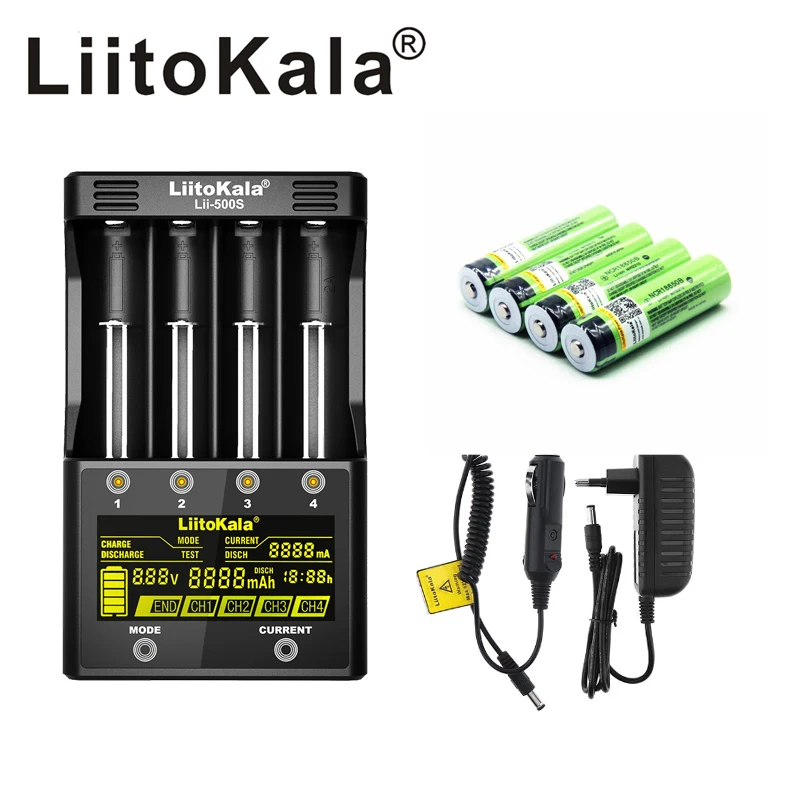 LiitoKala lii-500S 3,7 V 18650 26650 зарядное устройство+ 4 шт 3,7 V 18650 3400mAh INR18650B аккумуляторная батарея для фонариков