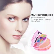 21 Цвета макияж комплект Профессиональные Тени для век Палитра Комплект матовая помада, Румяна Пудра Красота лица Косметические кисти для женщин