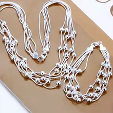 Venta Al Por Mayor caliente 925 estampado plateado plata de Joyería de Moda Set, Cinco Líneas de Granos Ligeros de Plata Collar y Pulsera Conjuntos