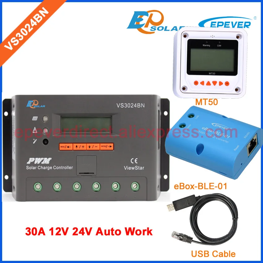 

eBOX-BLE-01 bluetooth box for wireless control VS3024BN PWM EPEVER Solar controller lcd screen USB cable and MT50 Meter 30A