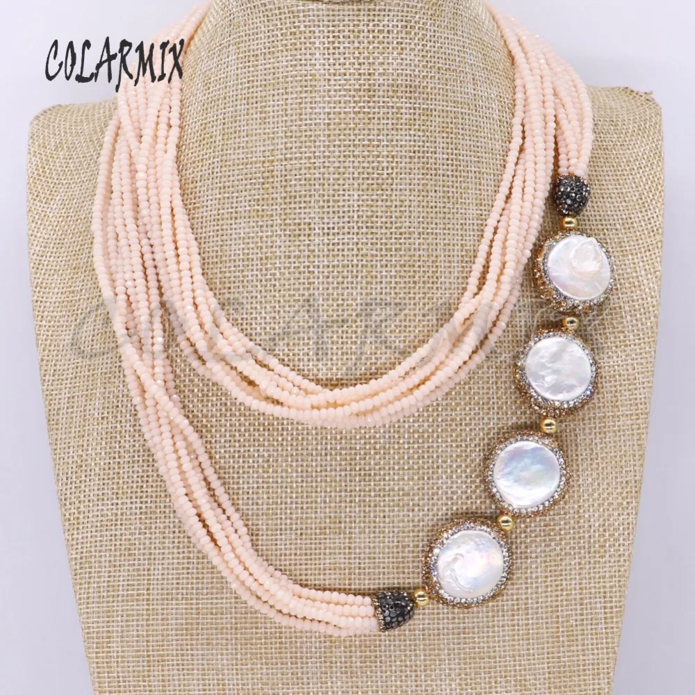 

3 Strand 4 Pearls long necklace Champagne colors beads 8 pieces chain long necklace fashion gift for lady party jewelry 4256
