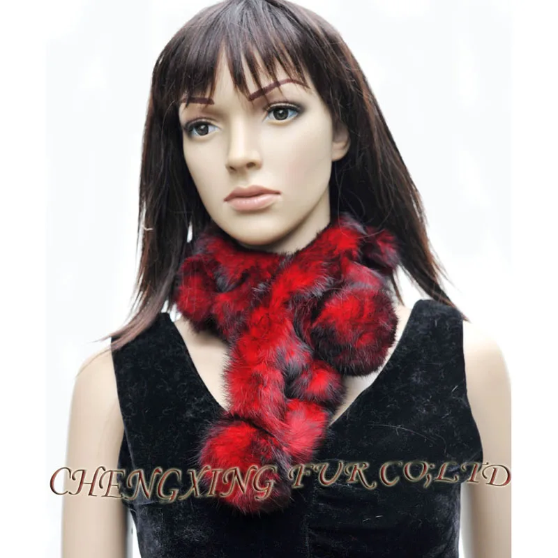 CX-S-72B самый популярный дизайн элегантный натуральный кроличий мех модный шарф с меховыми шариками