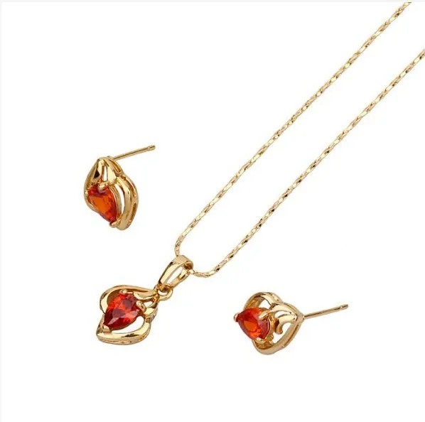 

MxGxFam Elegant Water drop Jewelry Set For Women 18 Gold Color Clear/Red Stone