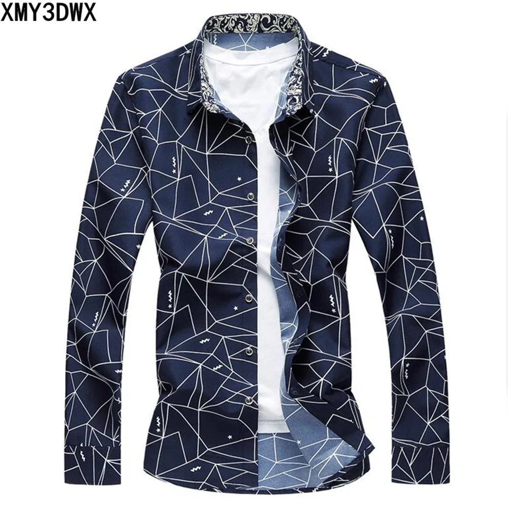 

New 2017 Men's Printed Long Sleeve Shirt Slim Business Leisure Shirt Plus Size 5XL 6XL 7XL Male Casual Brand Shirt Tops