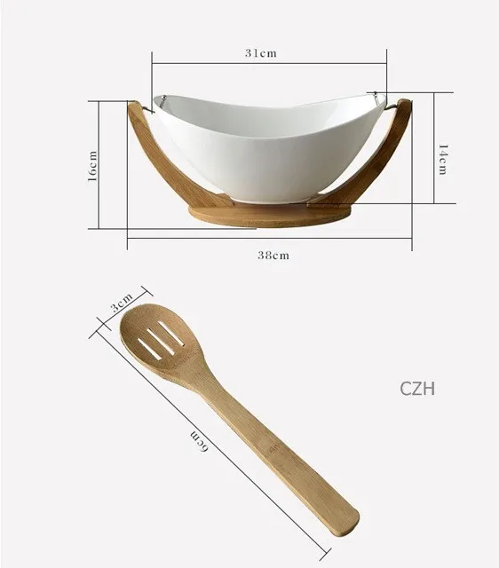 Подвесная керамическая и бамбуковая Салатница с подставкой декоративная фарфоровая Бытовая Колыбель фруктовый поднос с ложкой посуда орнамент