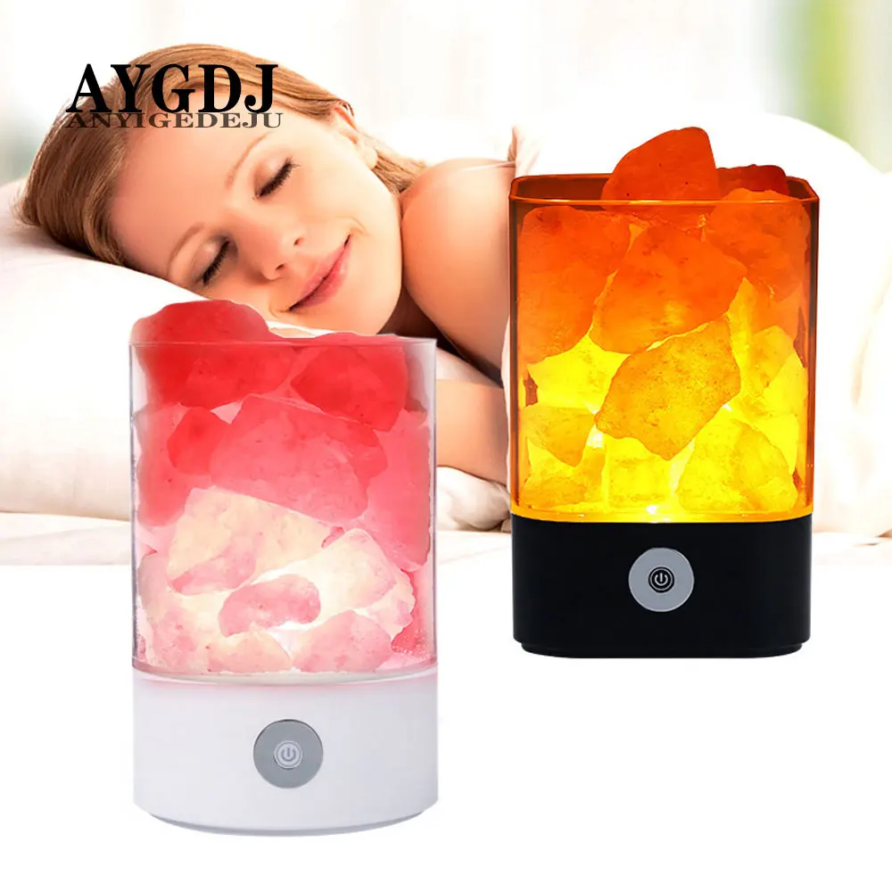 

USB Crystal Light natural himalayan salt lamp led Lamp Air Purifier Mood Creator Indoor warm light table lamp bedroom lava lamp