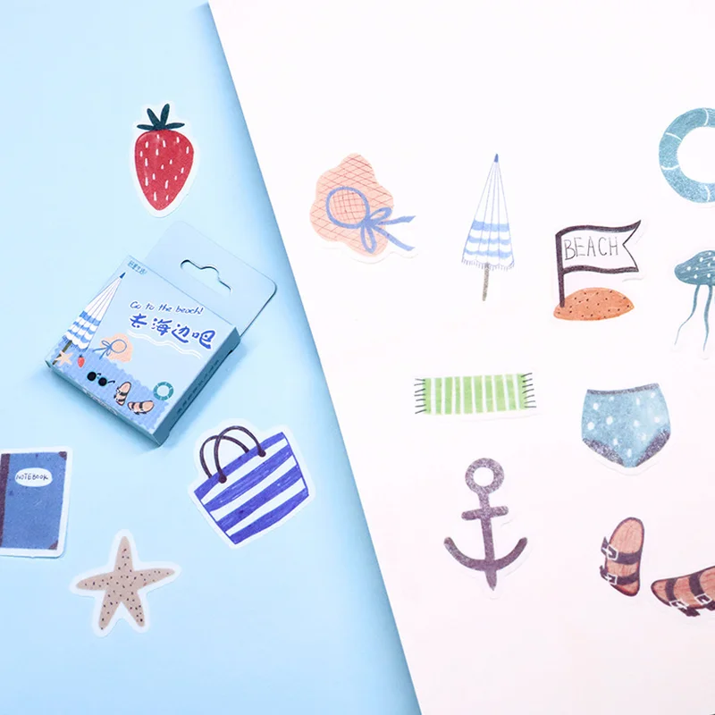 

1 Box / 45Pcs Kawaii DIY Animal Plants Flowers and Fruits Weather Pattern Decorative Stickers School Stationery