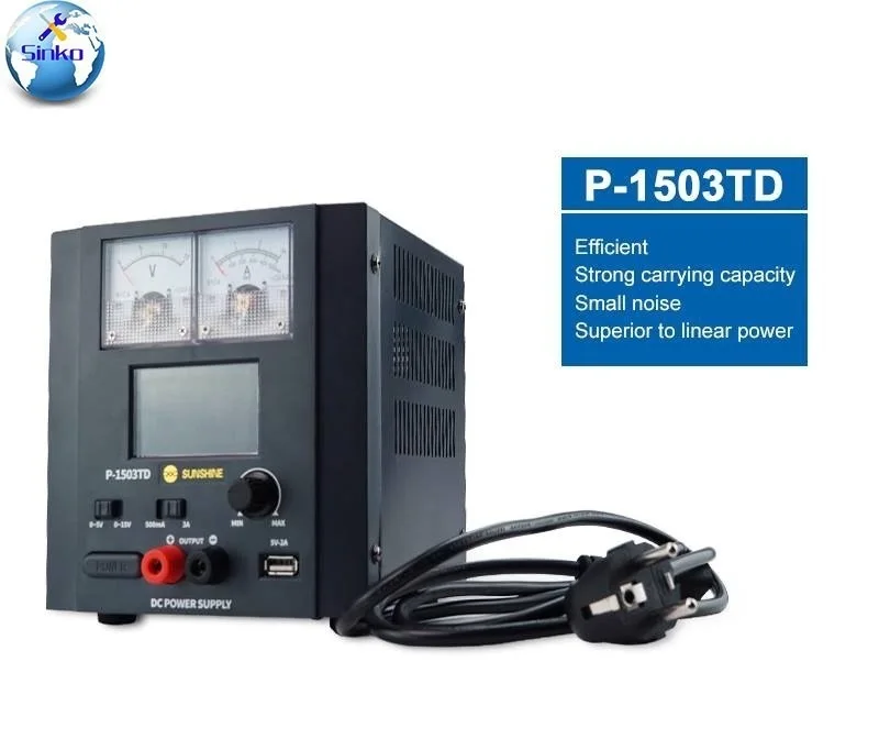 

15V 3A Sunshine P-1503TD intelligent DC Regulated Power Supply For Phone Repair Detect Currency Voltage Power On/off Test Tool
