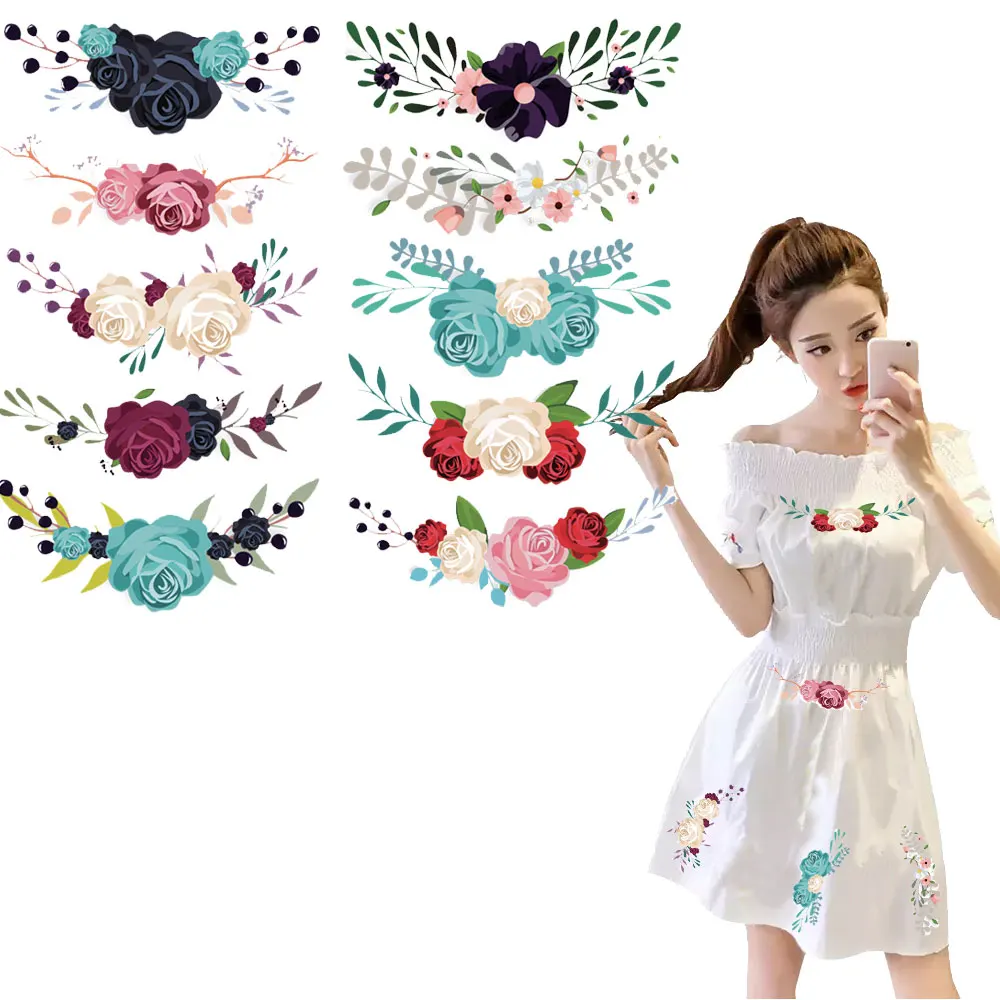 

10 pieces / lot flower patches iron on clothes T-shirt Dresses applications thermo-stickers for clothes heat transfer stickers