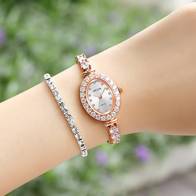 

Megir Women's Quartz Watches Luxury Bracelet Watch Stainless Steel Rose Gold Diamond Wristwatch for Lady Gift Relogios Femininos