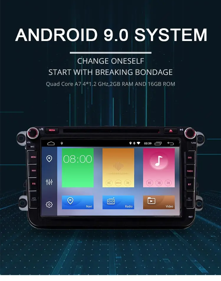 Best LJDA 2 Din Android 9.0 Car DVD player For Volkswagen Skoda Passat B6/B7/CC Polo Golf Sharan Caddy Bora Car GPS Radio Multimedia 1