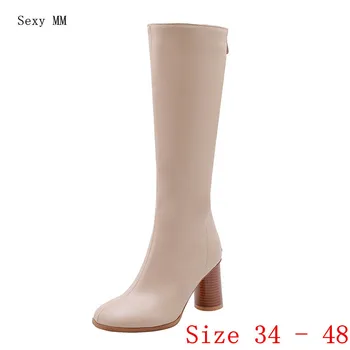 

Spring Autumn Women Knee High Boots Woman High Heel Long Boots Botas Plus Size 34 - 40 41 42 43 44 45 46 47 48
