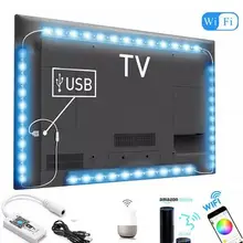 DC 5 в USB wifi ТВ светильник компьютерный экран задний Смещенный ленточный светильник 5050 RGB светодиодный ТВ задний светильник ing Alexa Google Home звук умный контроль