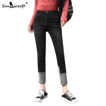 

Spliced High Waist Straight Jeans Women 2019 New Fashion High Street Plus Size Wide Leg Pants Vintage Denim Patchwork Pants