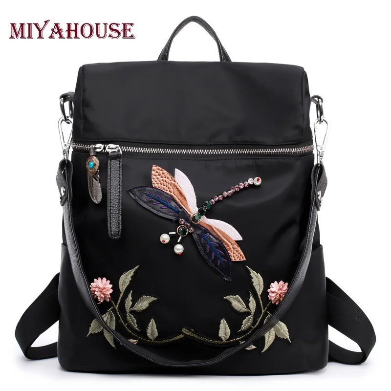

Miyahouse Fashion Backpack Women Nylon School Bags For Teenage Girls Dragonfly Embroidery Travel Backpack Female Shoulder Bag