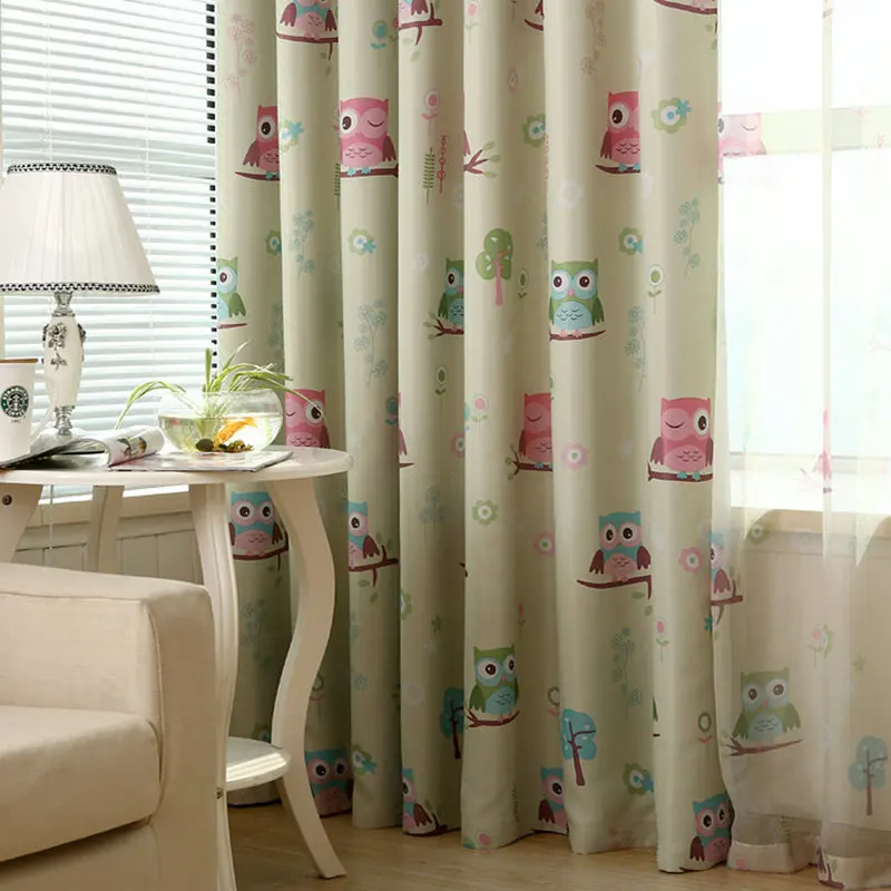 Детская занавеска с изображением совы из мультфильма для детской комнаты