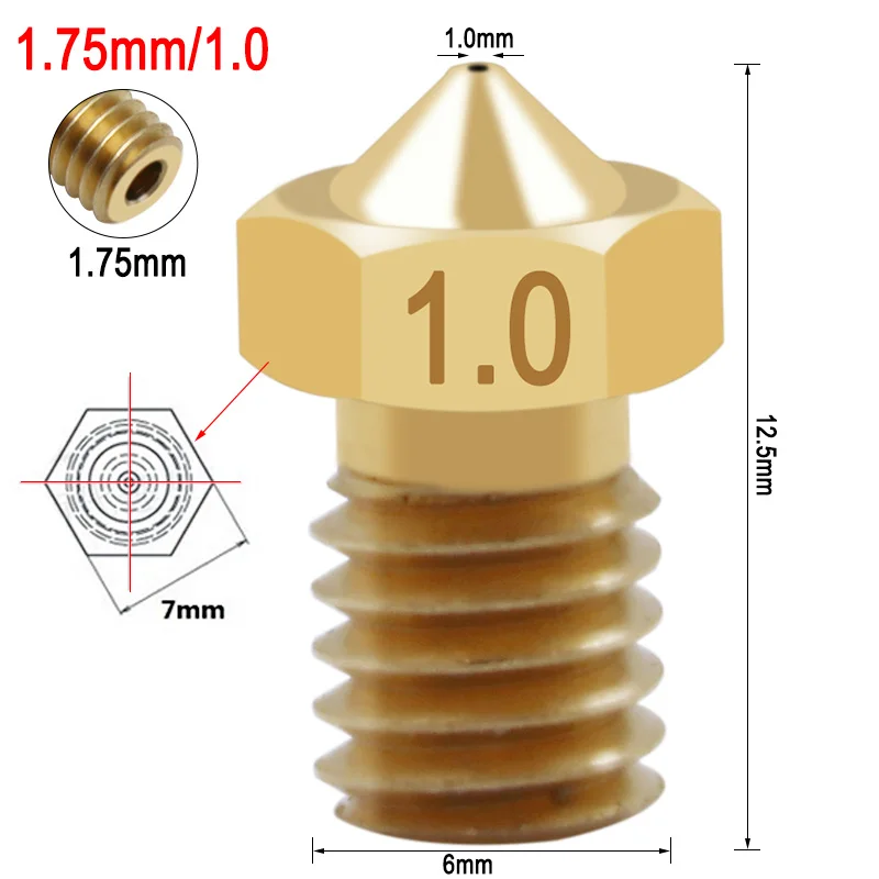 1.75mm 1.0mm 3D направляющая насадка для принтера 0,1-1,0 мм J-head V5 V6 Экструдер Насадка для 3,0 мм 1,75 нити Makerbot RepRap - Цвет: 1.75mm 1.0mm