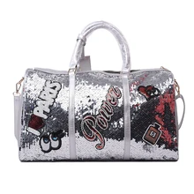 Wobag, модная Женская дорожная сумка, повседневная, с блестками, с буквами, мужская, на плечо, Диагональная Сумка, Большая вместительная, Черная/Розовая/серебристая, для улицы