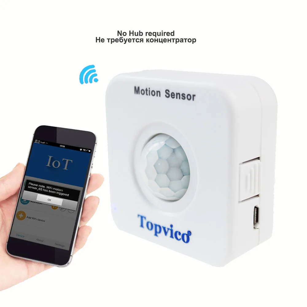Датчик движения Topvico с Wi Fi миниатюрный детектор PIR сигнализацией инфракрасным