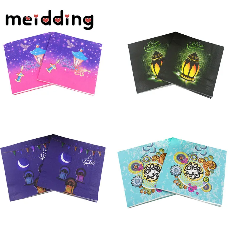 

MEIDDING 20Pcs Paper Napkin Eid Mubarak Ramadan Party Table Decoration for Muslim Islamism Tissue Napkin Party Supplies