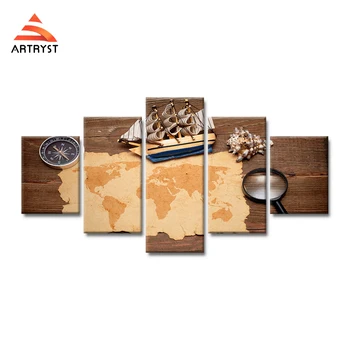 

Artryst Modular home decor 5 panels painted canvas art posters HD sailboat nautical maps printed on canvas wall art picture