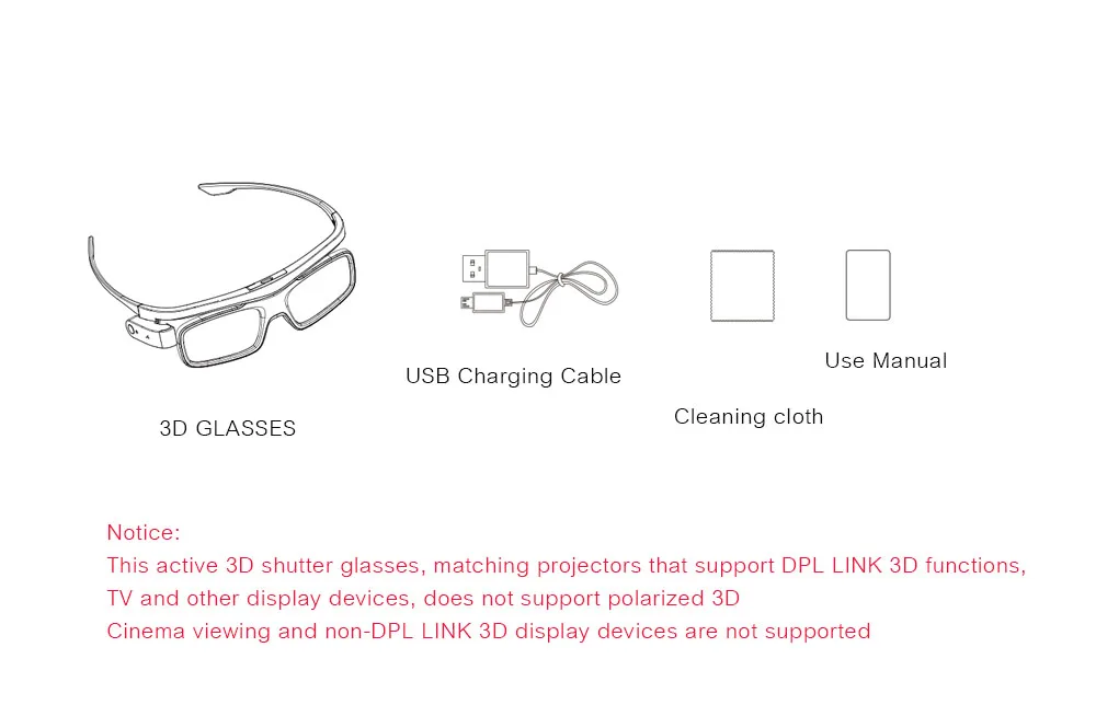 Xiaomi Fengmi Smart DLP-LINK Тип затвора 3D очки с usb кабель для зарядки для Xiaomi лазерный проектор ТВ аксессуары