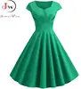 Femmes Robe d'été couleur unie rétro Vintage années 50 60 décontracté fête bureau Robe Rockabilly robes robes