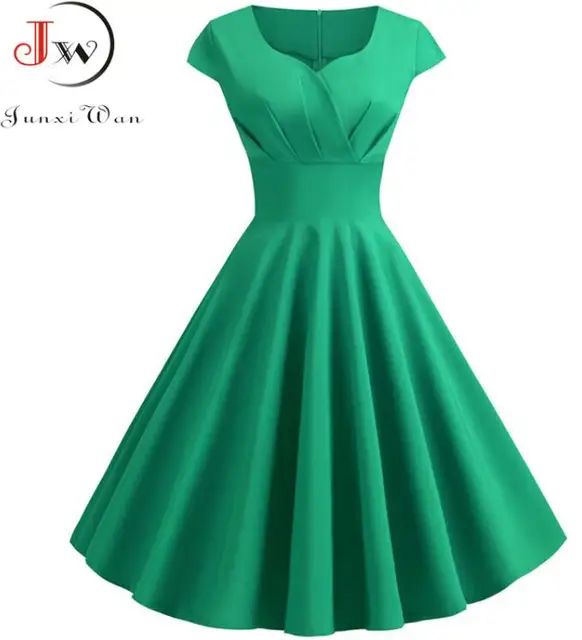 Femmes Robe d'été couleur unie rétro Vintage années 50 60 décontracté fête bureau Robe Rockabilly robes robes