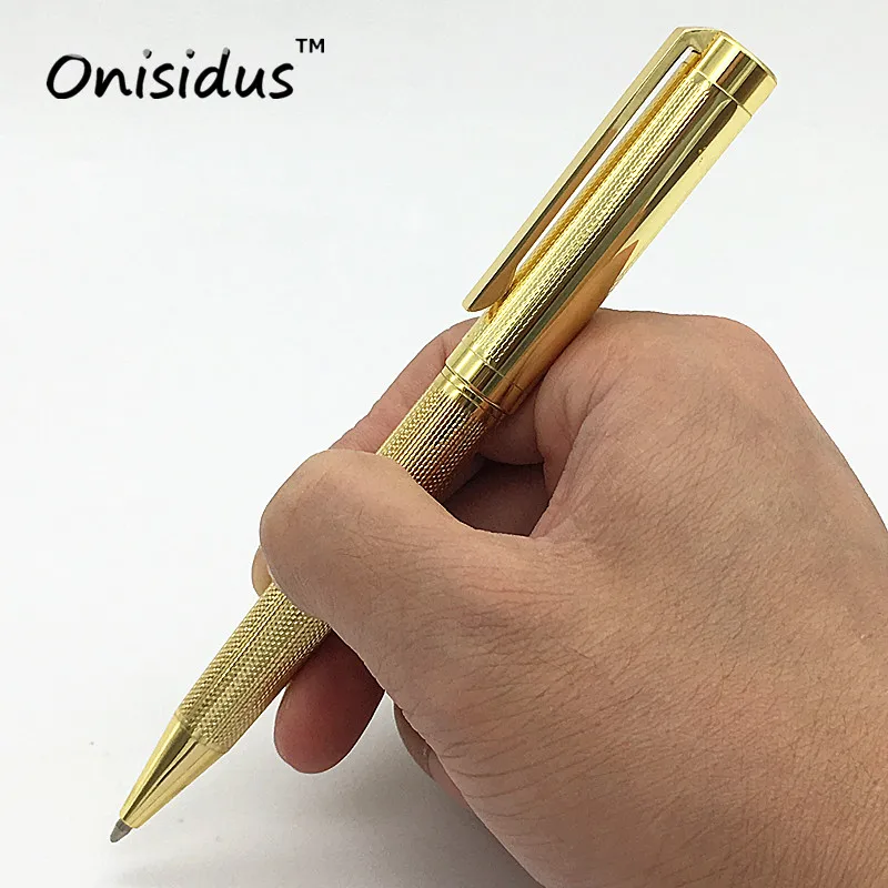 Золотая металлическая текстура брендовая Шариковая ручка унисекс латунные тонкие шариковые ручки канцелярские mb ручки роскошная ручка для школы - Цвет: gold color