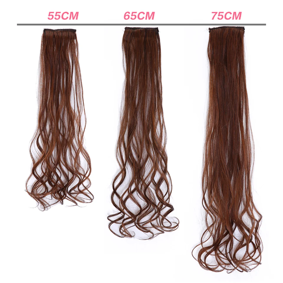 WTB HAIR Heat Resistant Synthetic 3 Sizes 2 Clip Long Curly Hair Extensions One Piece for Women Hair Extensions