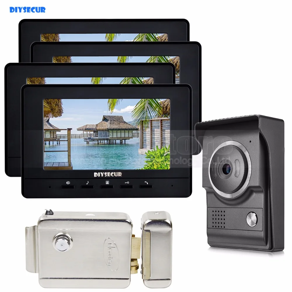 

DIYSECUR 7inch Video Intercom Video Door Phone 700TV Line IR Night Vision HD Camera + Electric Lock for Home Office Factory 1V4