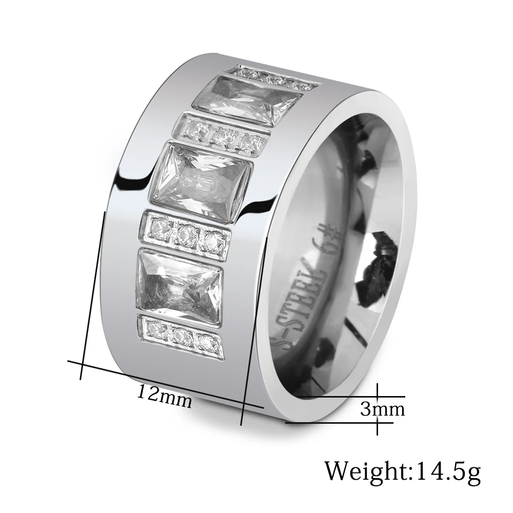 Women Crystal Rings Yellow Gold Color Stainless Steel Wedding Rings Party Jewelry