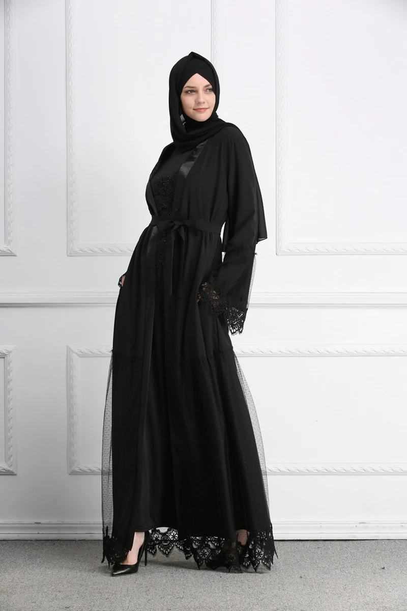 Missjoy исламский женский Восточный халат с кружевным плетением в стиле пэчворк черный кардиган Абая для мусульман, Дубай турецкие одежды арабских Костюмы Кимоно длинное платье