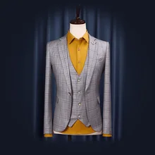 Новое поступление мужские повседневные весенне-осенние блейзеры корейский стиль мужские тонкие клетчатые костюмы на одной пуговице высокого качества