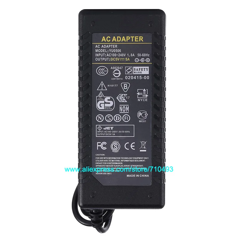 1 шт. AC DC питание 5 в 5A трансформатор 25A адаптер для POE светодиодный жесткий полосы ЖК-монитор+ ЕС Австралия Великобритания США Шнур кабель с микросхемой
