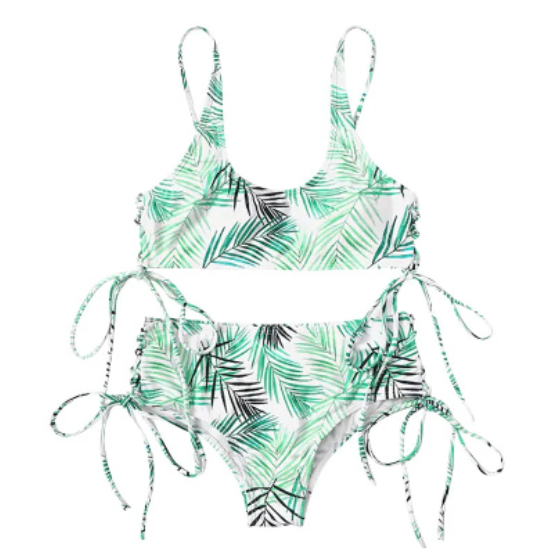 

2019 Sexy Women Push Up Bra Beach Swimsuit High Waist Plant Printing Summer New Swimwear Bikini Split Body Bandage Bra Sets