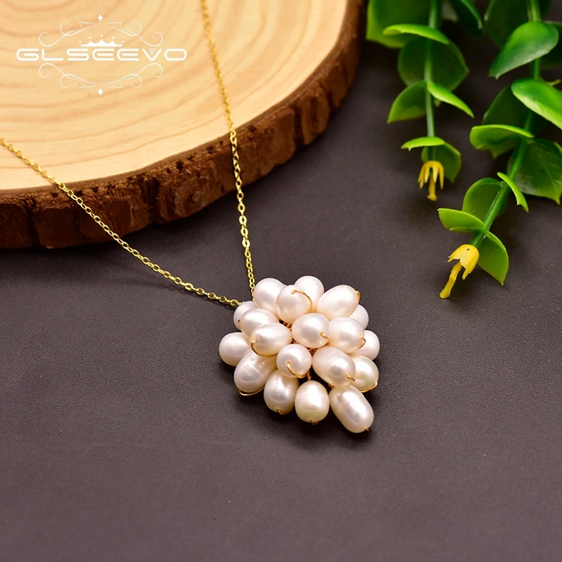 GLSEEVO, пресноводный жемчуг, белый цветок, жемчужная подвеска, 925 пробы, серебряное ожерелье, женские вечерние ювелирные изделия GN0138